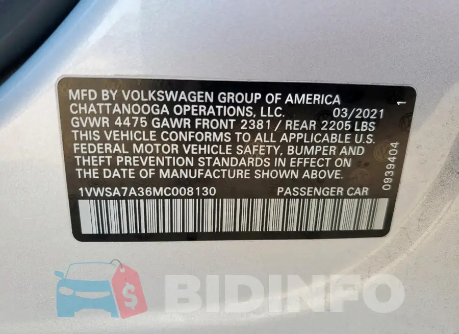 1VWSA7A36MC008130 Photo# 12