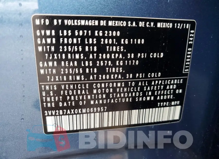 3VV2B7AX0KM069957 Photo# 12