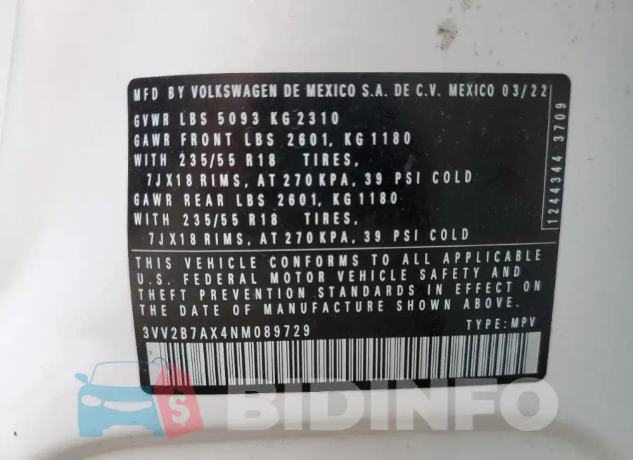 3VV2B7AX4NM089729 Photo# 13