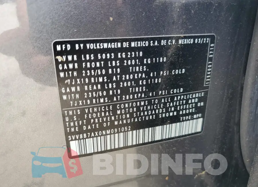 3VV8B7AX0NM091052 Photo# 14