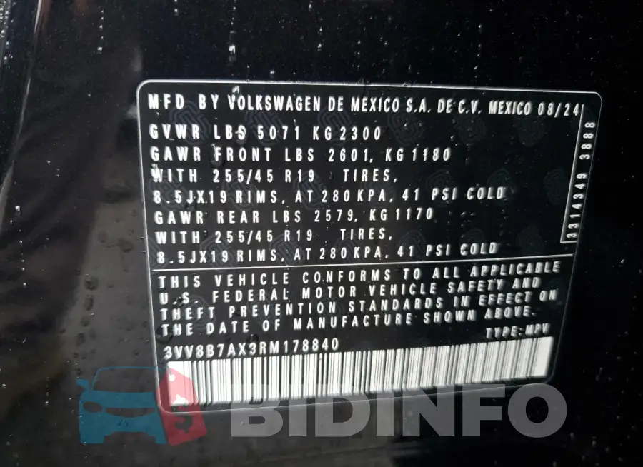 3VV8B7AX3RM178840 Photo# 14