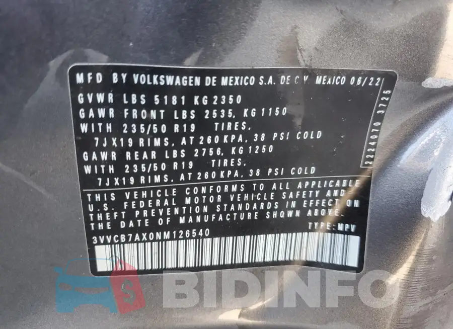 3VVCB7AX0NM126540 Photo# 13