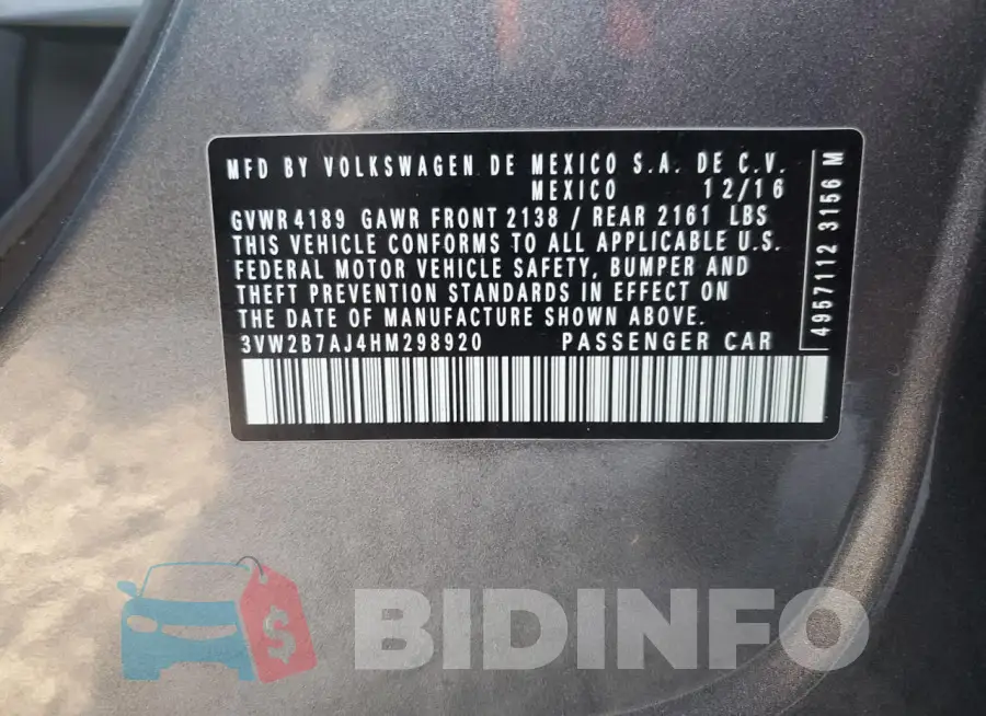 3VW2B7AJ4HM298920 Photo# 13