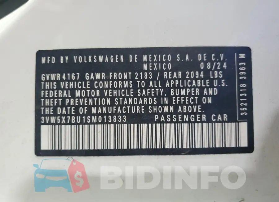 3VW5X7BU1SM013833 Photo# 12