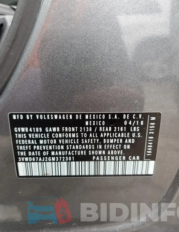 3VWD67AJ2GM372301 Photo# 12
