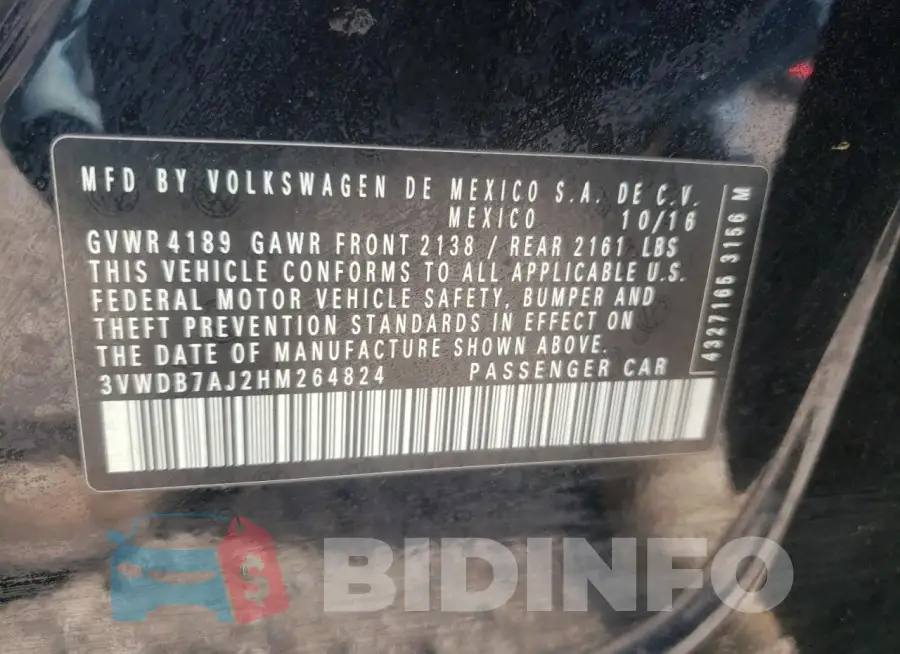 3VWDB7AJ2HM264824 Photo# 12