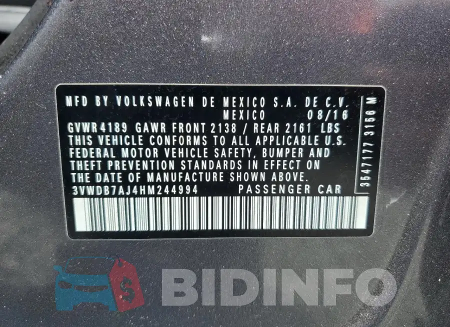 3VWDB7AJ4HM244994 Photo# 12