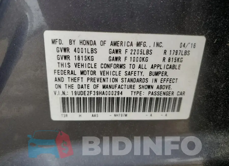 19UDE2F39HA000294 Photo# 12