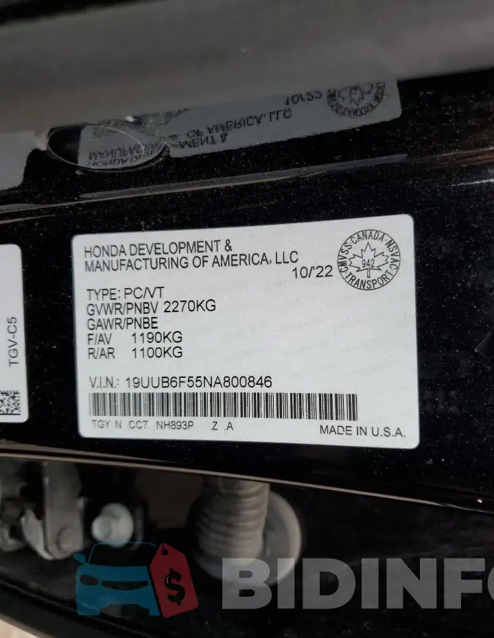 19UUB6F55NA800846 Photo# 12