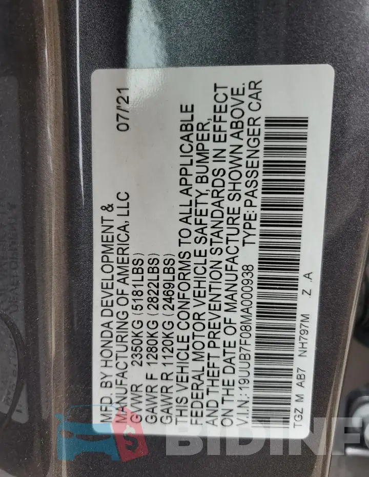 19UUB7F08MA000938 Photo# 12