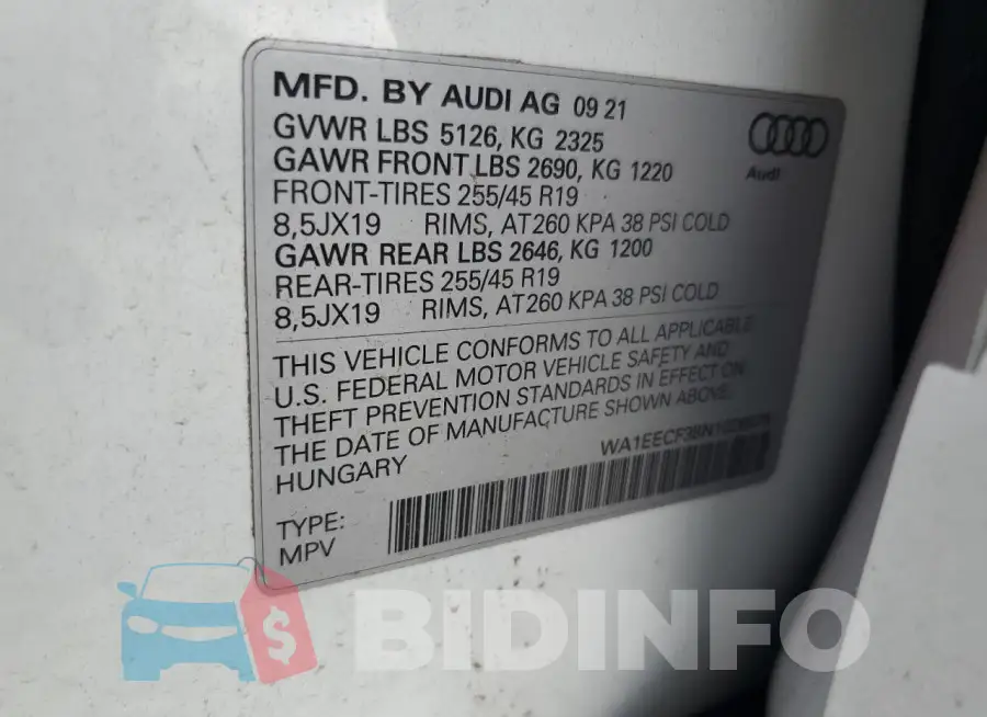 WA1EECF38N1026576 Photo# 14