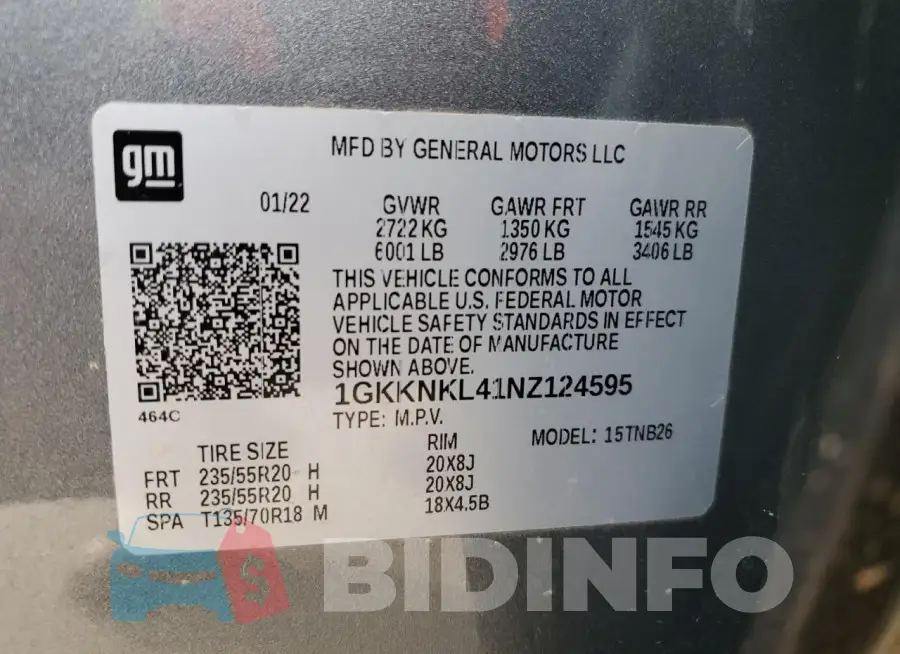 1GKKNKL41NZ124595 Photo# 14