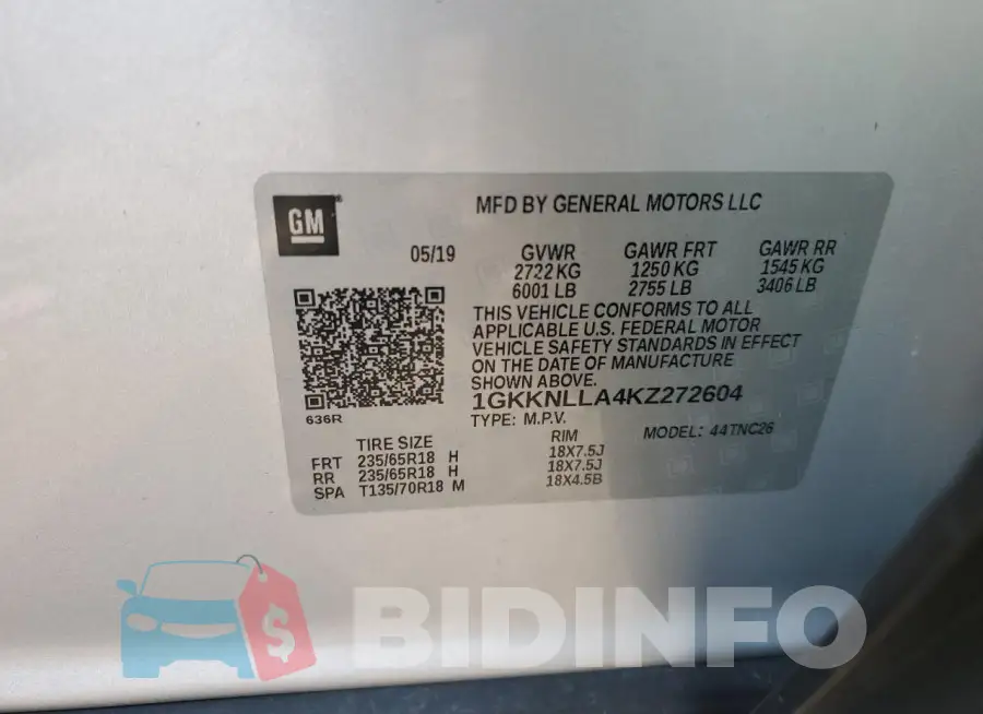 1GKKNLLA4KZ272604 Photo# 13