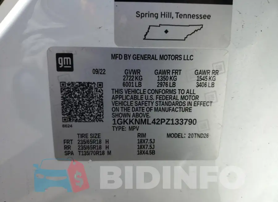 1GKKNML42PZ133790 Photo# 14