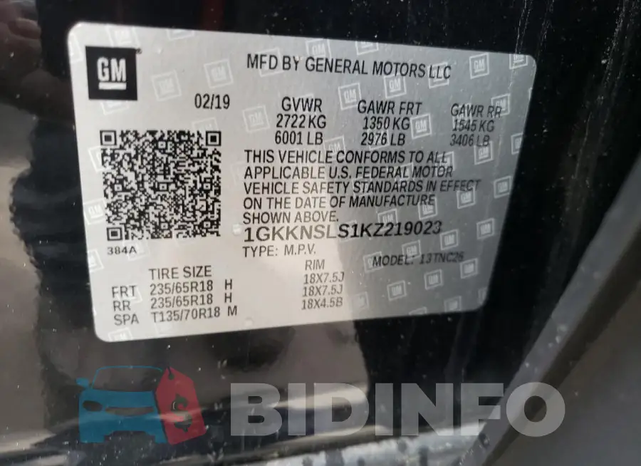 1GKKNSLS1KZ219023 Photo# 13