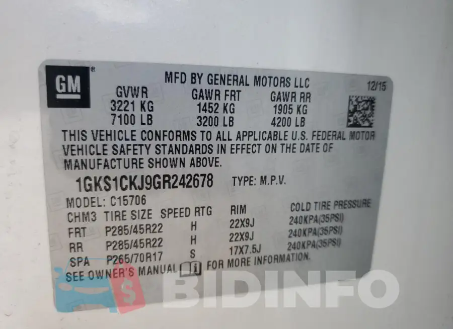 1GKS1CKJ9GR242678 Photo# 13