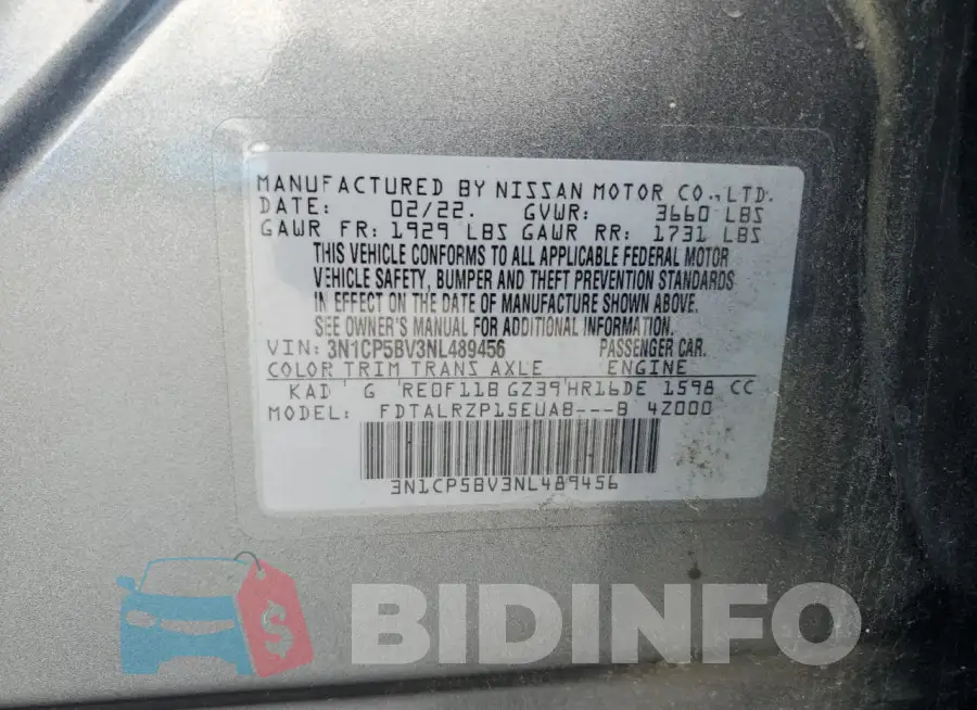 3N1CP5BV3NL489456 Photo# 13
