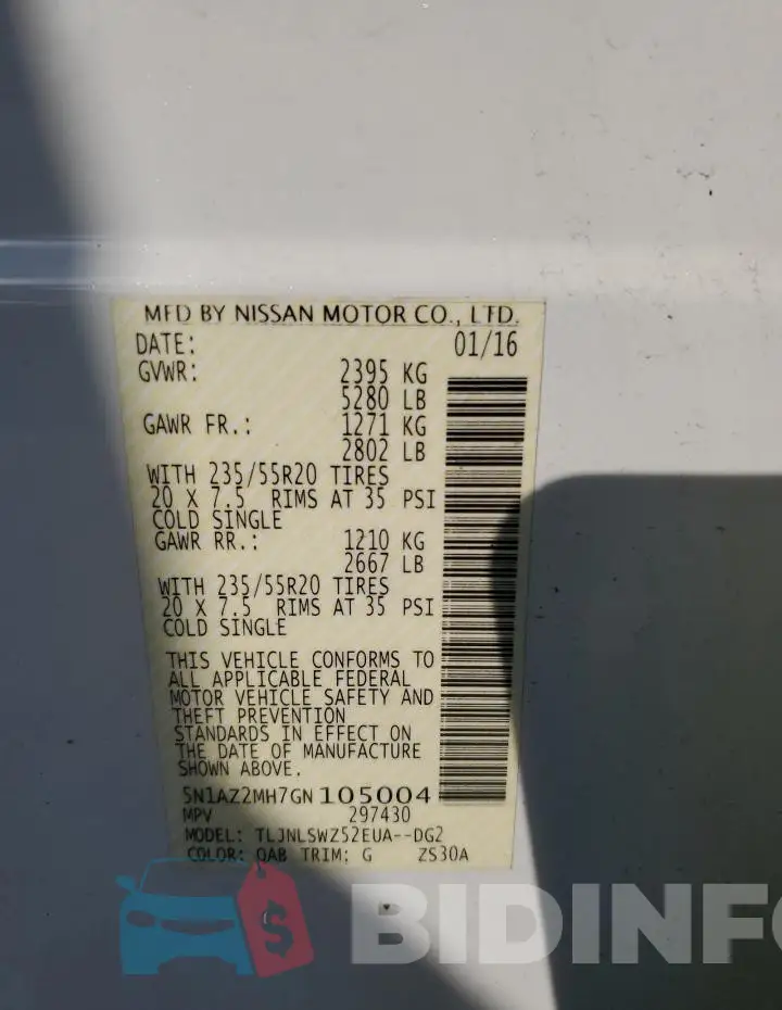 5N1AZ2MH7GN105004 Photo# 13