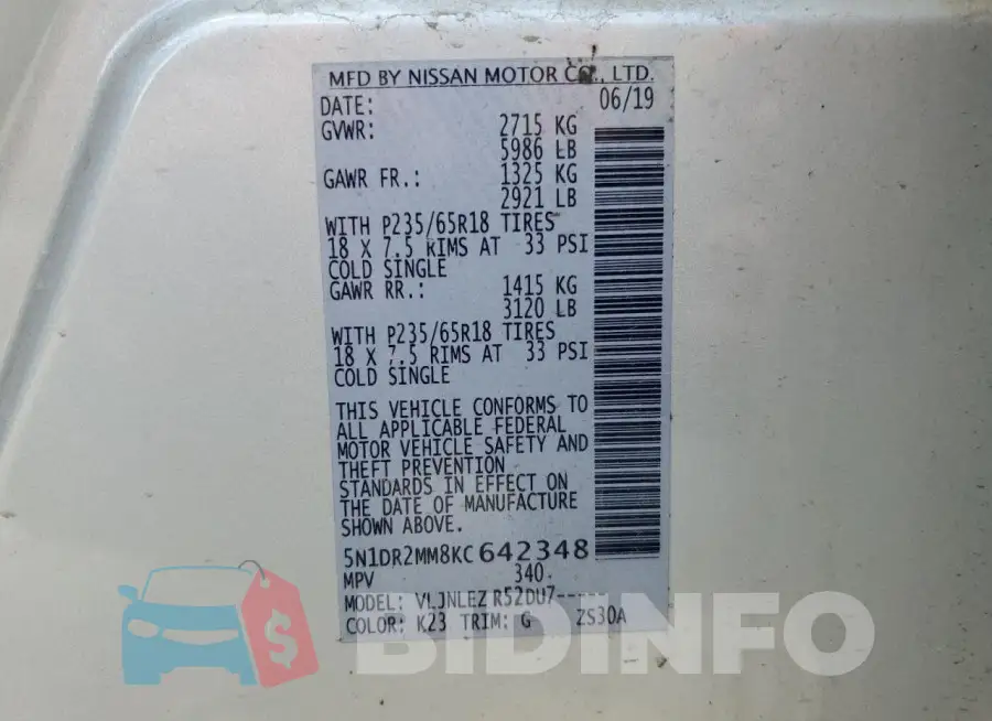 5N1DR2MM8KC642348 Photo# 12