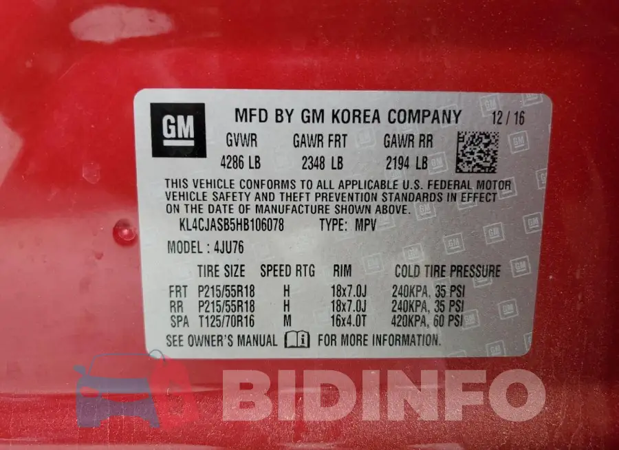 KL4CJASB5HB106078 Photo# 14