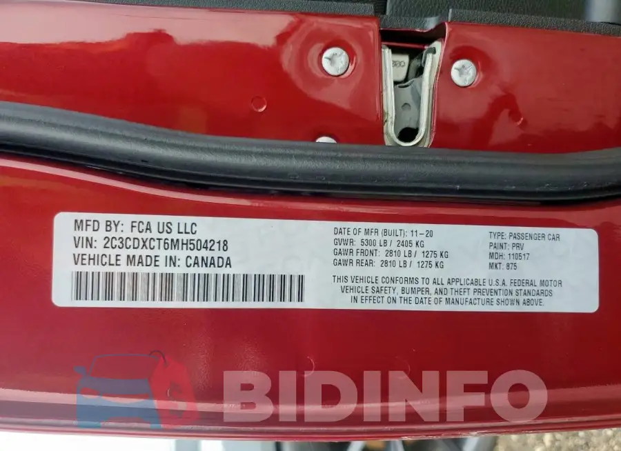 2C3CDXCT6MH504218 Photo# 12