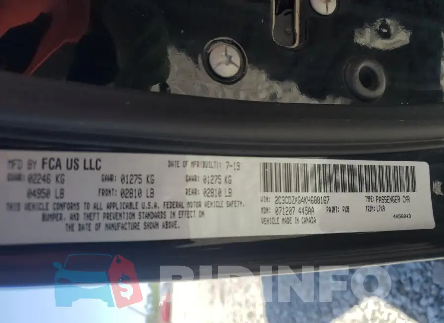 2C3CDZAG4KH688167 Photo# 12