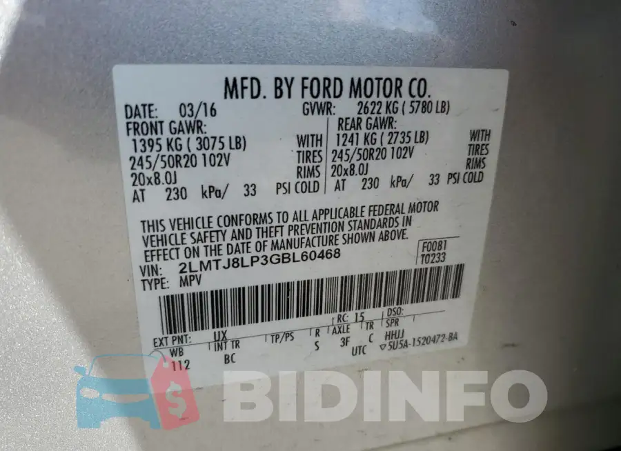 2LMTJ8LP3GBL60468 Photo# 13