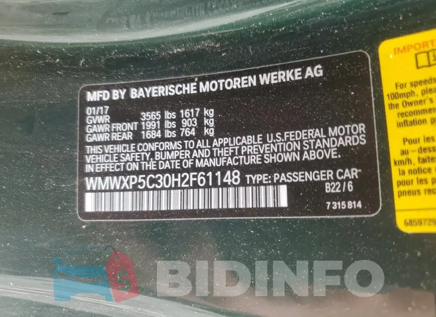 WMWXP5C30H2F61148 Photo# 12