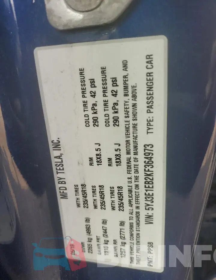 5YJ3E1EB2KF364973 Photo# 12