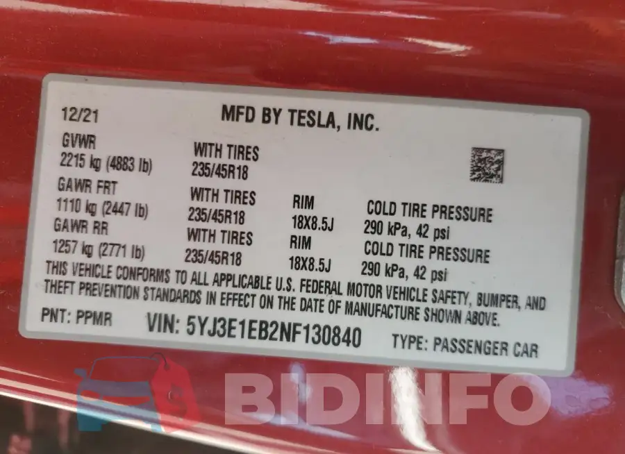 5YJ3E1EB2NF130840 Photo# 12