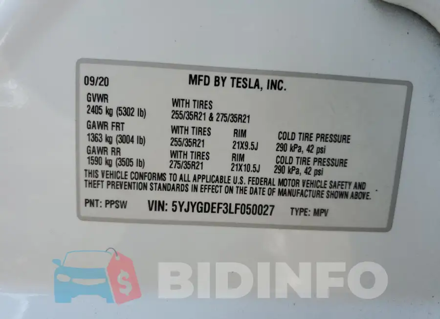 5YJYGDEF3LF050027 Photo# 13