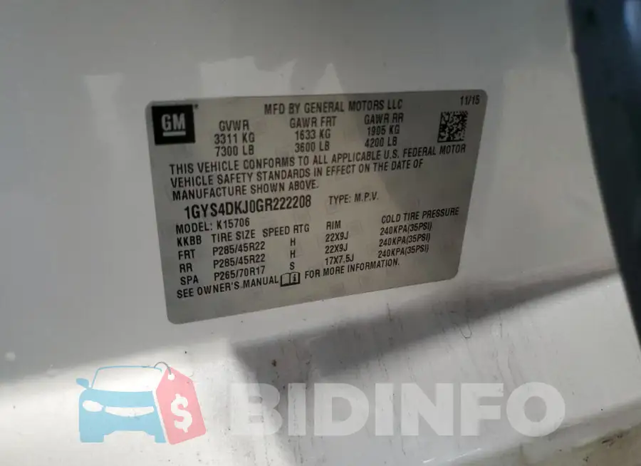 1GYS4DKJ0GR222208 Photo# 13