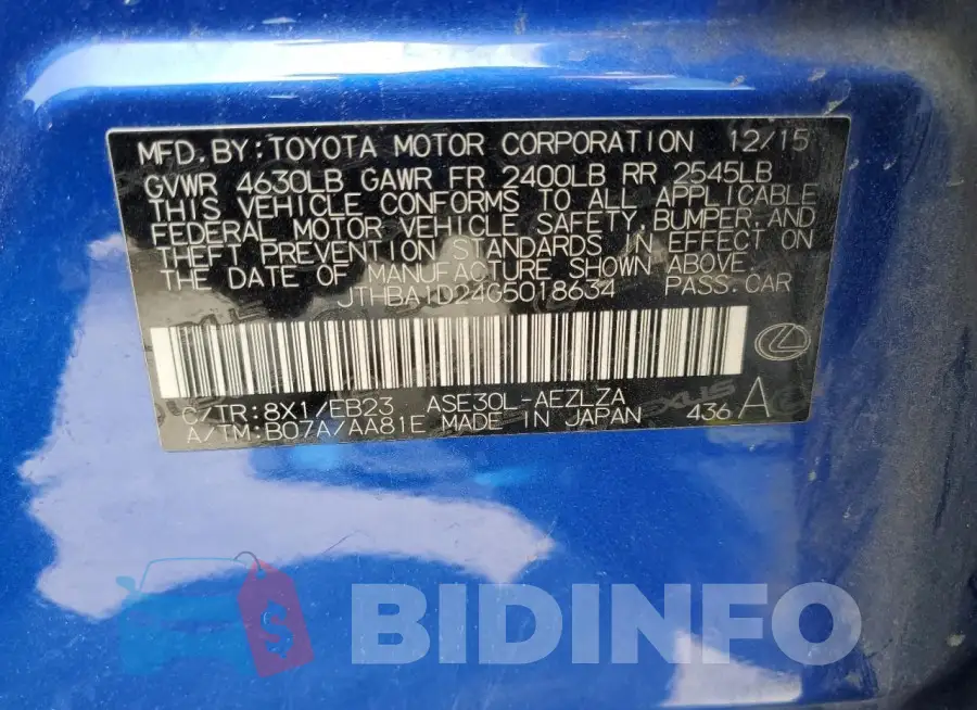 JTHBA1D24G5018634 Photo# 12