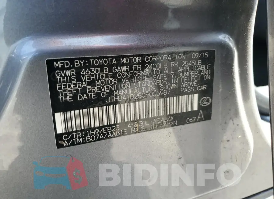 JTHBA1D25G5005987 Photo# 12