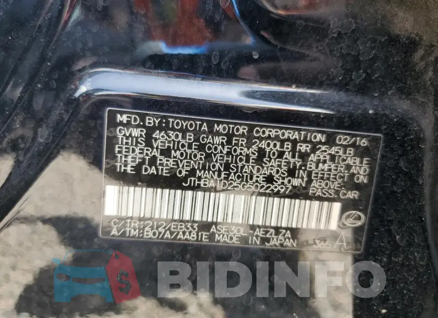 JTHBA1D25G5022997 Photo# 12