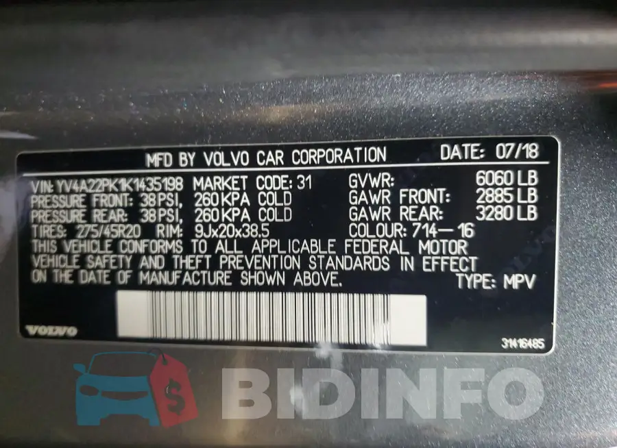 YV4A22PK1K1435198 Photo# 13