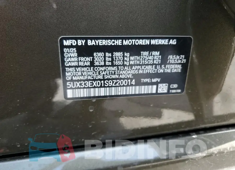 5UX33EX01S9Z20014 Photo# 13
