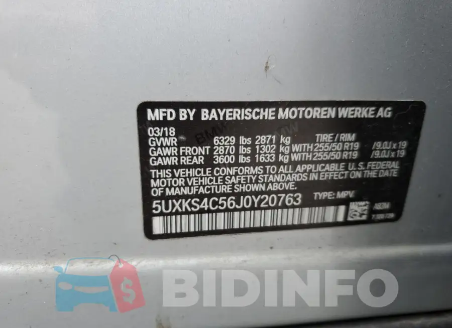 5UXKS4C56J0Y20763 Photo# 14