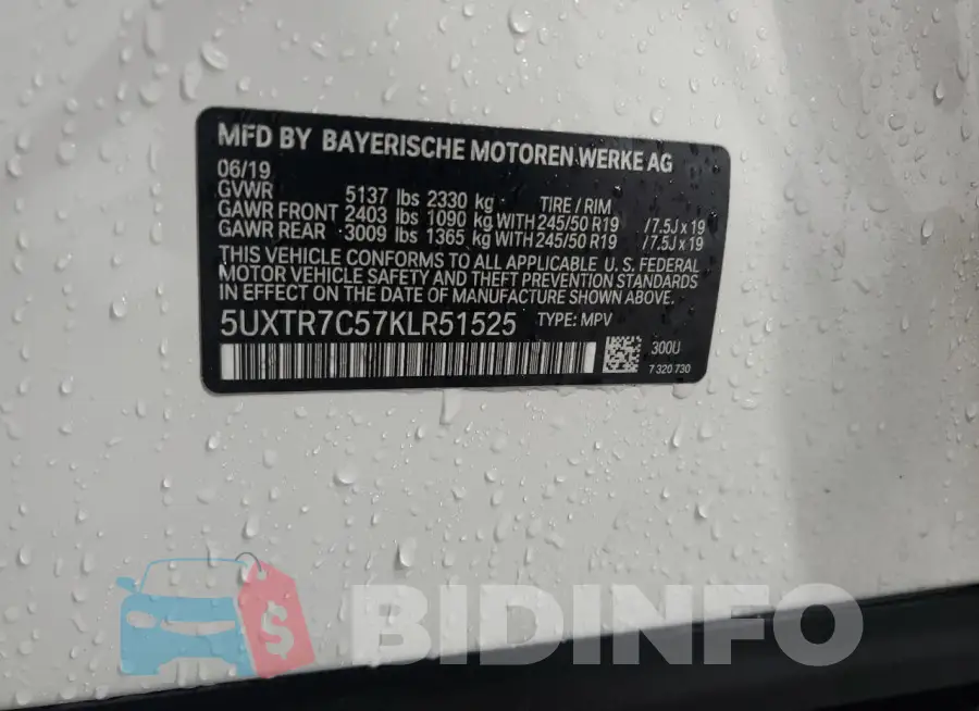 5UXTR7C57KLR51525 Photo# 13