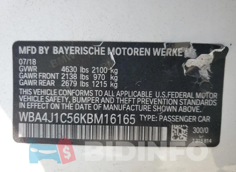 WBA4J1C56KBM16165 Photo# 12