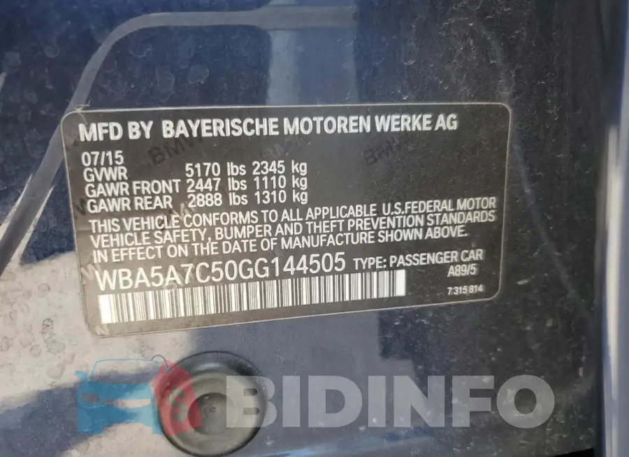 WBA5A7C50GG144505 Photo# 12