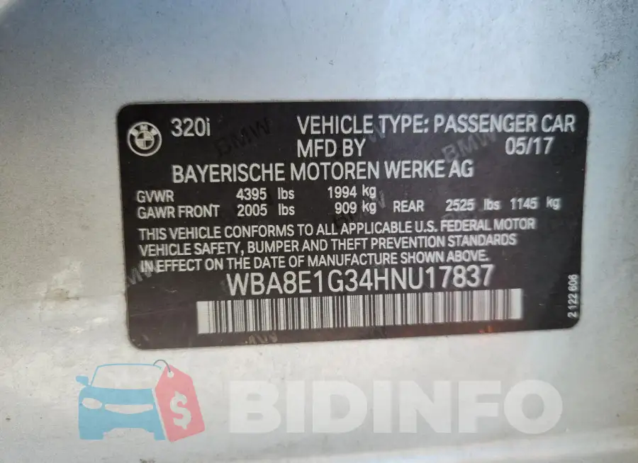 WBA8E1G34HNU17837 Photo# 12