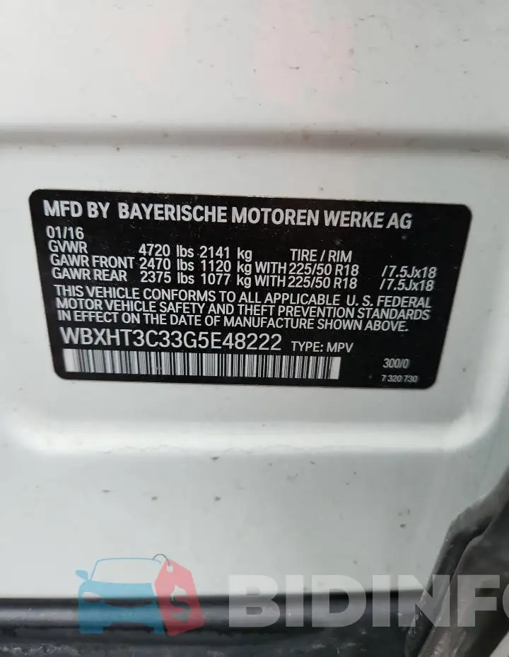 WBXHT3C33G5E48222 Photo# 14