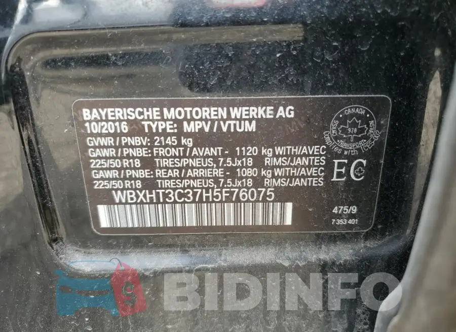 WBXHT3C37H5F76075 Photo# 13