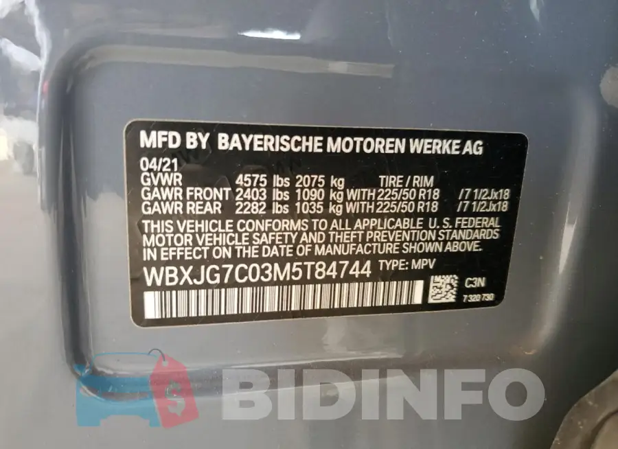 WBXJG7C03M5T84744 Photo# 13