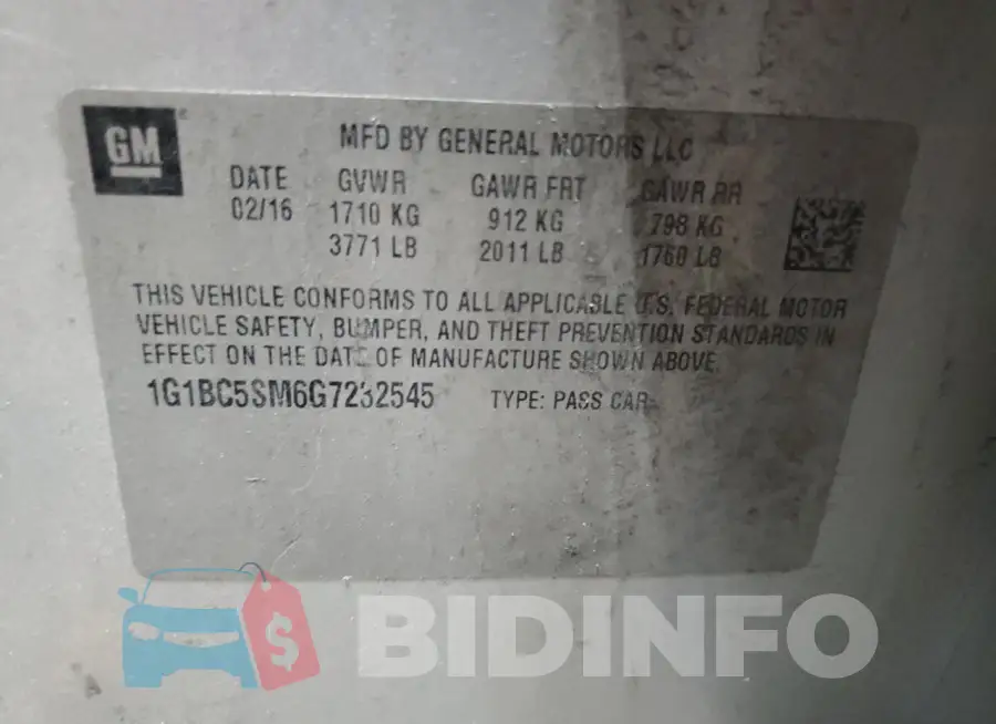 1G1BC5SM6G7232545 Photo# 12