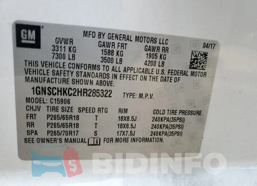 1GNSCHKC2HR285322 Photo# 14