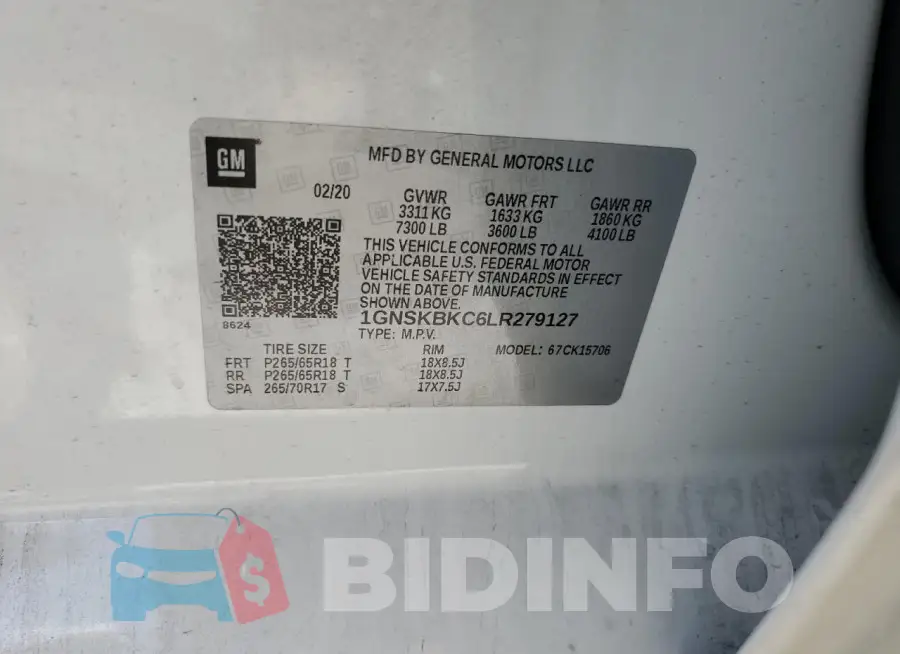 1GNSKBKC6LR279127 Photo# 14
