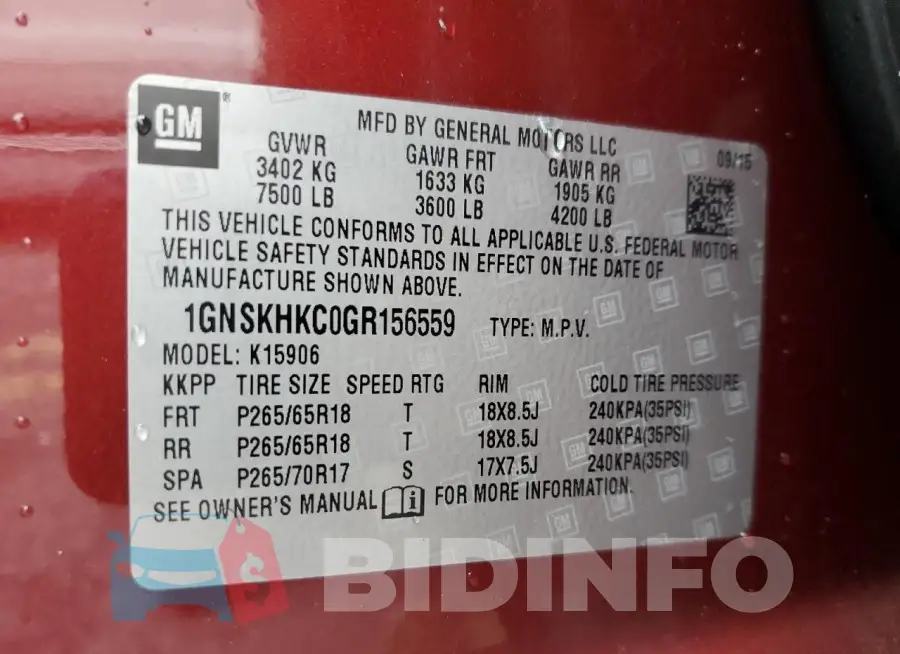 1GNSKHKC0GR156559 Photo# 13