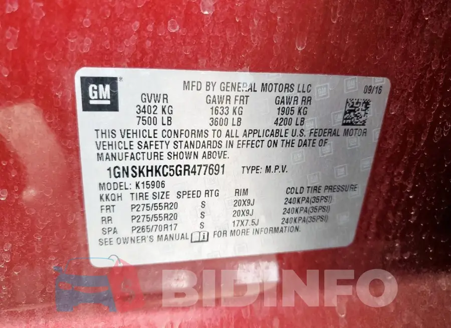 1GNSKHKC5GR477691 Photo# 13